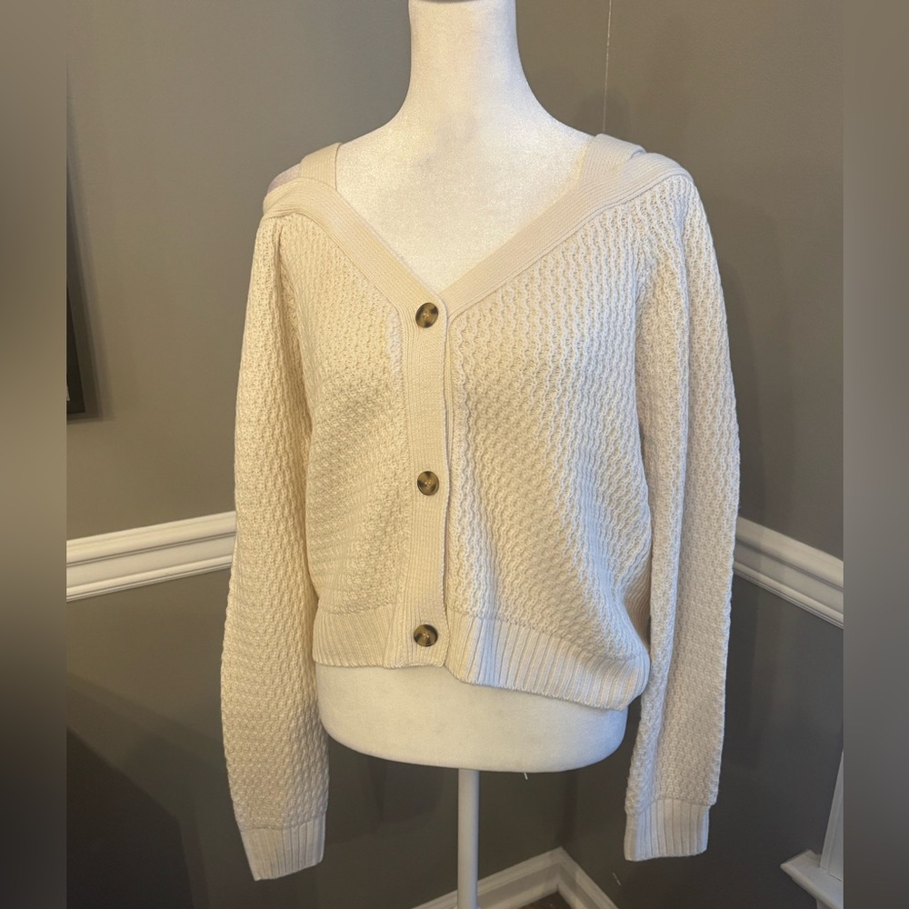 525 America Revolve Pullover‎ Sweater Cardigan cold shoulder Chalk Large Sweater